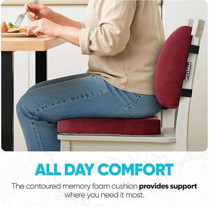 FORTEM Seat Cushion, Office Chair Cushion, Lumbar Support Pillow for Office Chair, Memory Foam Car Seat Cushions, Sciatica Coccyx Tailbone Pain Relief, Cushions for Back Support, Washable, Non Slip