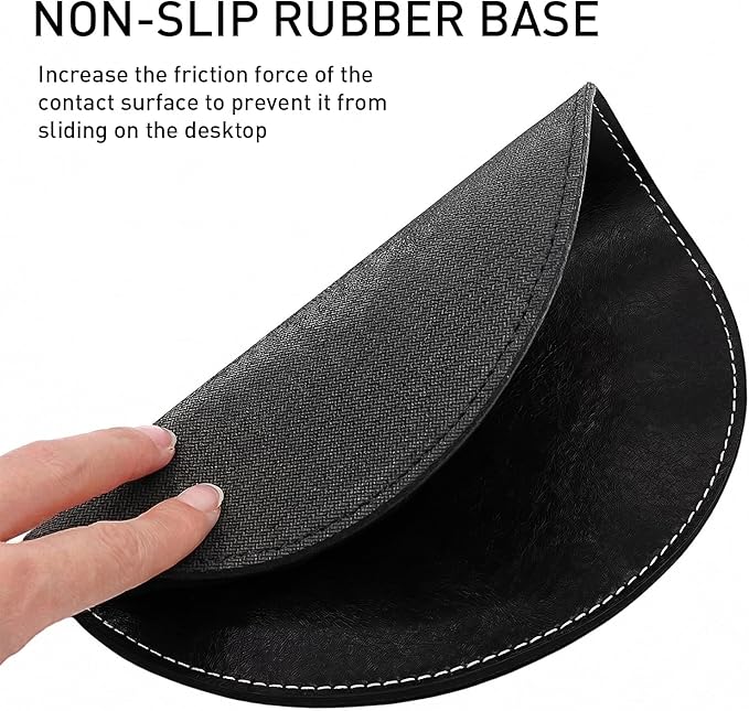 Round Faux Leather Mouse Pad, 7.8 Inch Small Compact PU Leather Circular Desk Mat, Waterproof Non-Slip Smooth Mousepad for Office Laptop, Home Work & Travel (Black)