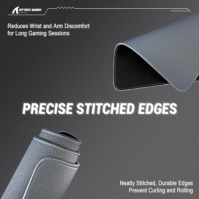 ATTACK SHARK CM02 Gaming Mouse Pad for Esports Speed Mouse mats for Desk Waterproof Surface Stitched Edges and Anti-Slip Rubber Base Size M Laminate 16.14” x 12.2” x 0.16” Gray