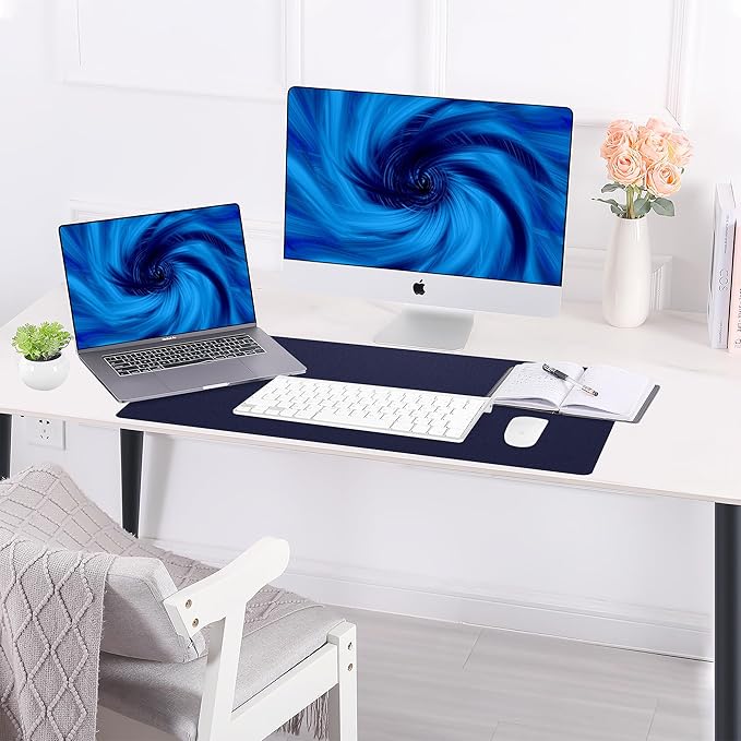 AFIING Cork Desk Mat 31.5" x 17", Waterproof Dual-Sided Cork & PU Leather Desk Pad, Non-Slip Desk Protector for Home Office, Workspace Setup & Gaming (Blue)