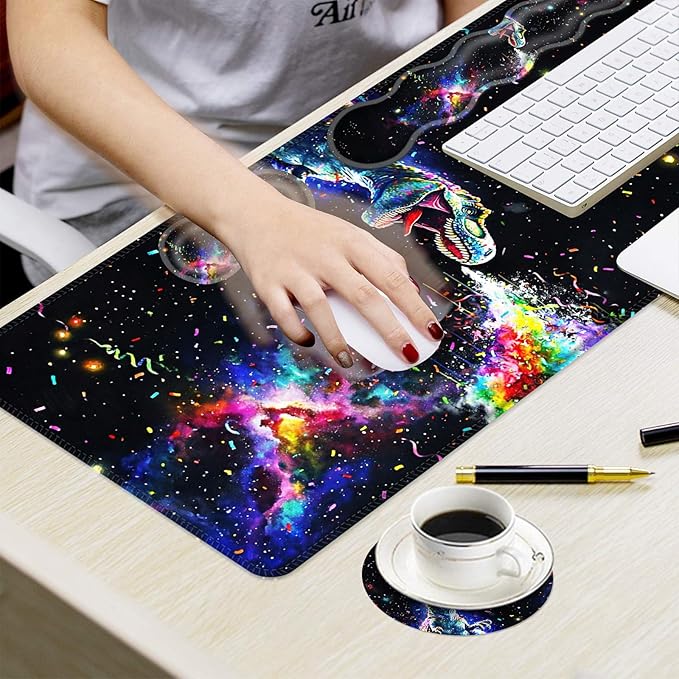 Ergonomic Mouse Pad Set with Wrist Support for Keyboard and Wrist Rest for Mouse, Memory Foam Comfort, Non-Slip Large Desk Mat for Home Office Pain Relief,Colorful Dinosaur