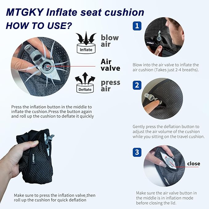 Upgrade Travel Seat Cushion for Airplane,Portable&Adjustable Air Seat Cushion,Coccyx Tailbone Pain Relief Chair Pad,Inflatable Cushion for Wheelchair, Travel,Driving,Office Work (Butterfly)
