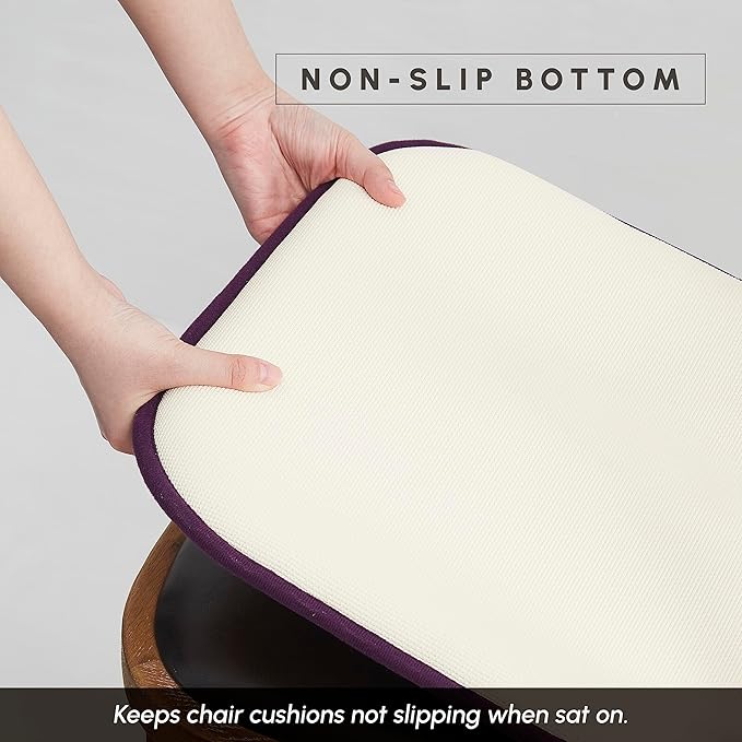 Elegant Comfort 2 Pack Chair Cushion Covers - Skid-Proof Rubber Backing - 16 x 16 Inch - Thick Dining Square Shape Seat Covers - Comfortable Textured Chair Pads with Ties - Honeycomb Pattern, Purple