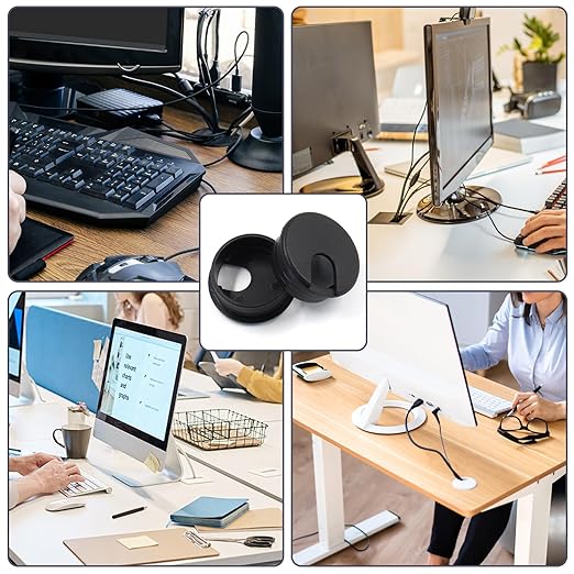 2pcs 1-3/4 Inch Desk Grommet, Plastic Desk Hole Cover, Black Cable Hole Cover, Desk Hole Grommet for Wire Cord Organizing Office Computer Desk