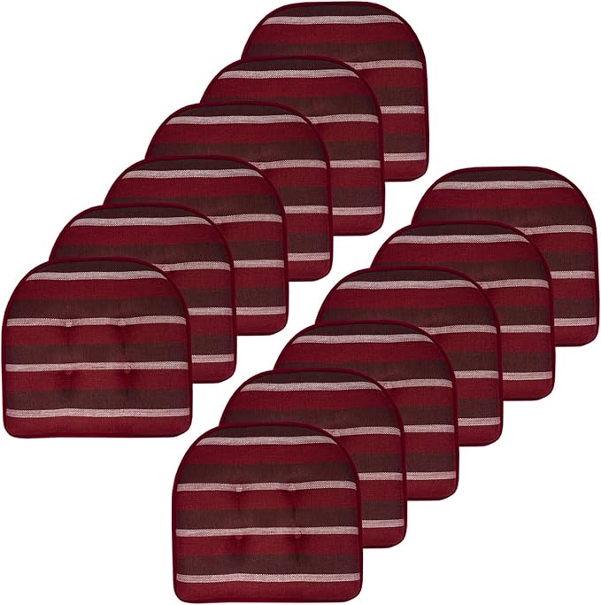 Sweet Home Collection Chair Cushion Memory Foam Pads Tufted Slip Non Skid Rubber Back U-Shaped 17" x 16" Seat Cover, 12 Count (Pack of 1), Bradford Burgundy