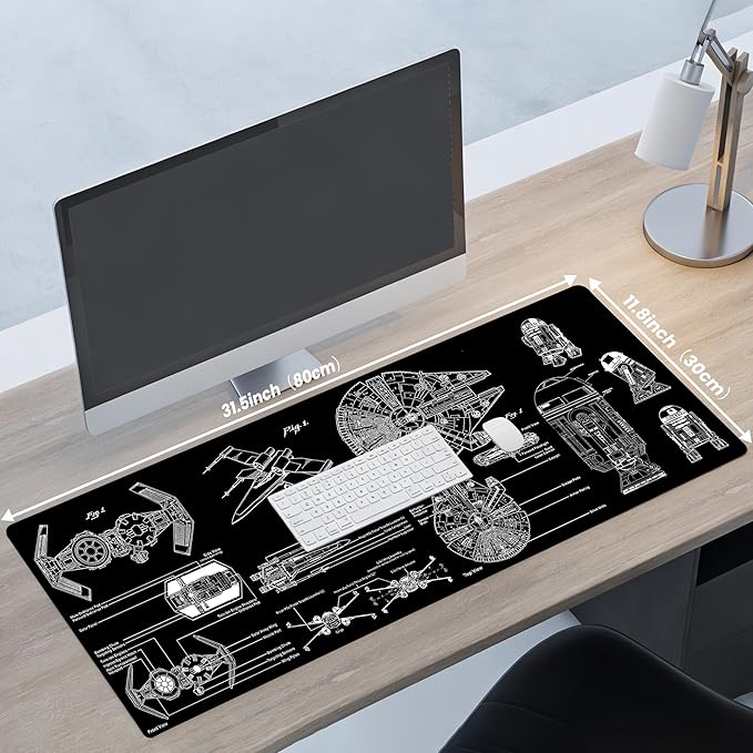 Large Gaming Mouse Pad, Desk Mat Extended XXL Keyboard Desk Pad with Non-Slip Base, 31.5x11.8 inch Black Gamer Mousepad for Office, Home & Gaming Room Decor (Spaceship Sci-f-2)