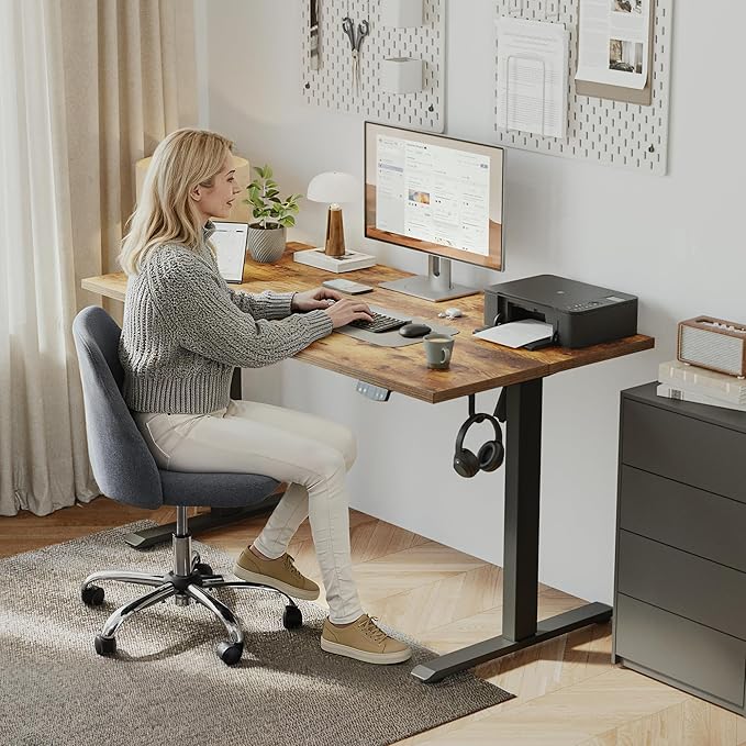 Klicelor 60 Inch Large Electric Standing Desk, Height Adjustable Office Desk, Sit Stand Up Computer Gaming Desk with Memory Preset, Two-Piece Desktop, Rustic Brown