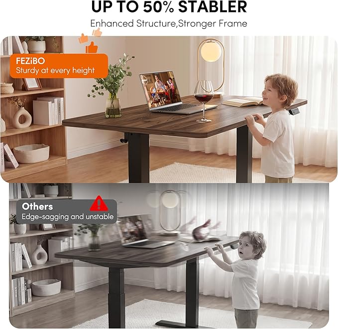 FEZIBO One-Piece Standing Desk, 55"x24" Seamless Tabletop Electric Height Adjustable for Home Office, Study Rooms & Multi-Device Workstations, Black Walnut