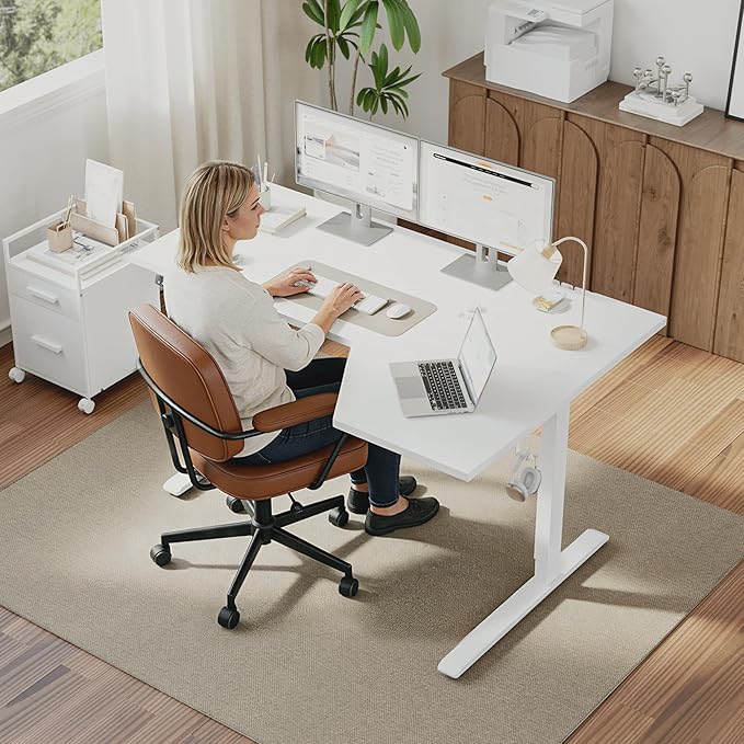 Klicelor L Shaped Standing Desk 63 x 35.4 Inch, Electric Height Adjustable Corner Desk for Home Office Workstation, Ergonomic Sit Stand Computer Table with Memory Controller, White