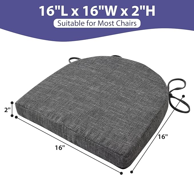 IPYNBAP Chair Cushions for Dining Chairs, Kitchen Chair Cushions, 16'' x 16'' x 2'', Non Slip Indoor Seat Cushions, Chair Pads for Dining Chairs with Ties & Removable Cover, Set of 2, Dark Grey