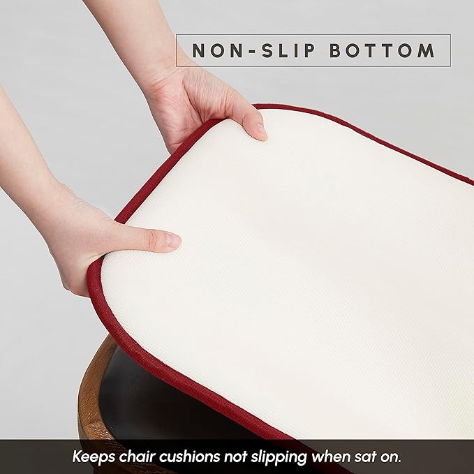 Elegant Comfort 2 Pack Chair Cushion Covers - Skid-Proof Rubber Backing - 16 x 16 Inch - Thick Dining Square Shape Seat Covers - Comfortable Textured Chair Pads with Ties - Honeycomb Pattern, Burgundy