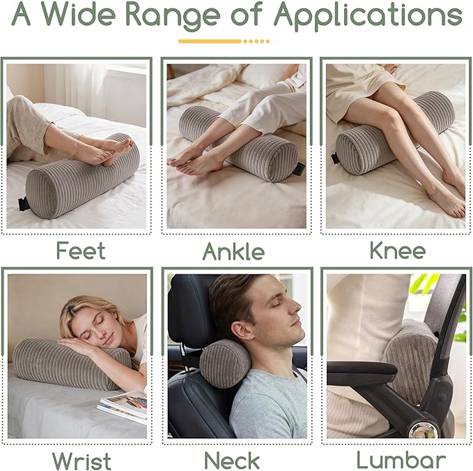 HIGOGOGO Lumbar Roll Lumbar Support Pillow for Office Chairs, Cars, and Gaming Chairs, Back Cushion with Washable Cover & Adjustable Strap to Relieve Back Pain and Improve Posture, 11"x6"x5", Grey