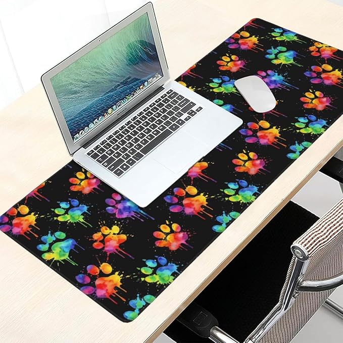 Cute Dog Paws Large Mouse Pad & Desk Mat Extended Mousepad with Stitched Edges Non-Slip Rubber Base Laptop Computer Keyboard Pad for Gaming, Office & Home Decor, XXXL - 35.4" X 15.7"