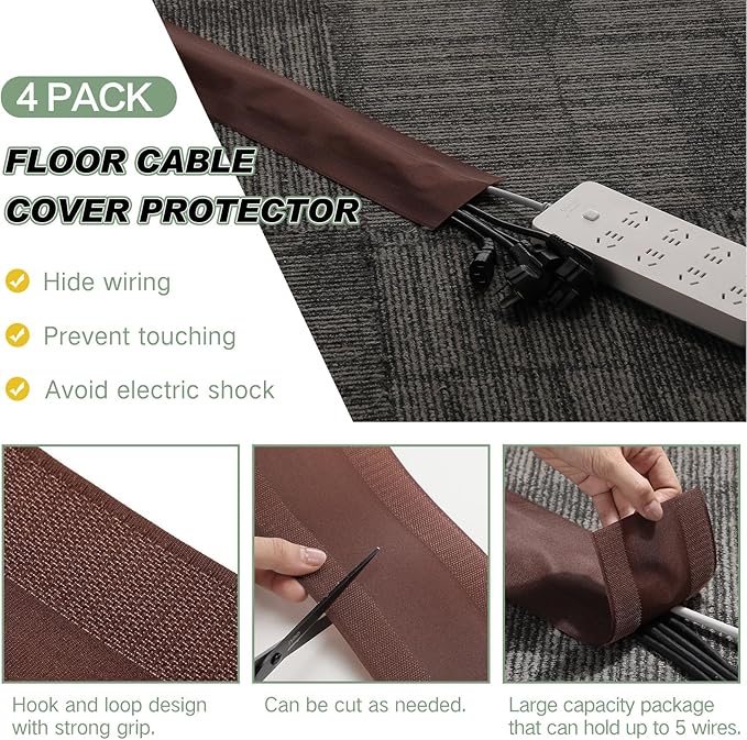 WILLBOND Carpet Cord Cover Cable Protector Floor Cover Cable Protector Management Only for Commercial Office Carpet (98.43 ft,Brown)
