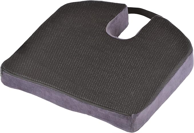 NOVA Medical Products Comfort Seat Cushion, Memory Foam Coccyx Cushion for Office Chair, Car, Wheelchairs & Benches, Waterproof Non-Slip Bottom, Super Soft Velour Removable & Washable Cover, Color: Charcoal Blue (2655C)