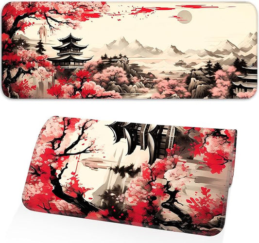 Japanese Sakura Gaming Mouse Pad, Non-Slip Rubber Base, Stitched Edges, for Office, Gaming, Home, 31.5x11.8 Inch, Desktop Decoration