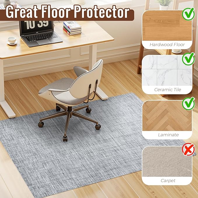 Wansimoo Office Chair Mat for Hardwood and Tile Floor, 40"x55" Floor Mat, Heavy Duty Computer Gaming Chair Mat, Anti-Slip, Non- Curve, Desk Chair Mat,Floor Protector for Home Office(Grey)