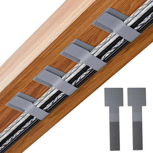 100pcs Hook and Loop Cable Ties, Adhesive Wire Management, Adjustable Cord Wrappers, Grey