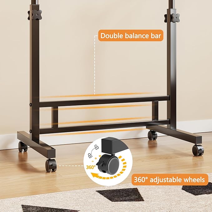 Laptop Table Mobile Adjustable Height Portable Desk Notebook Swivel PC Computer Rolling Desk with Wheels, Laptop Stand for Couch Bedside Hospital Bed Table (Black Table)