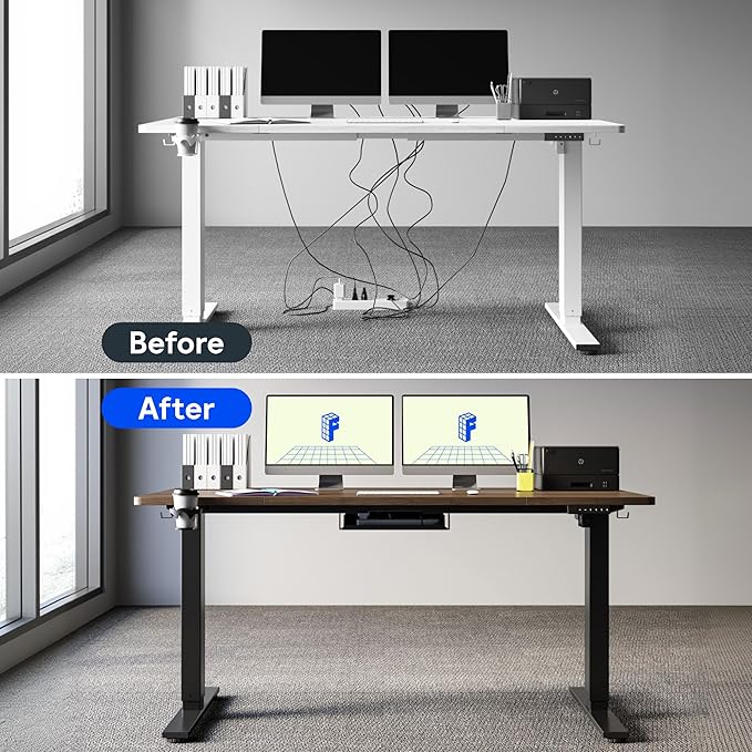 FLEXISPOT 71" x 32" Office Standing Desk, Height Adjustable Sit-Stand Desk, Quiet & Stable, with Cable Management & Cup Holder, for Commercial Use, Black Walnut Top (2 Packages)