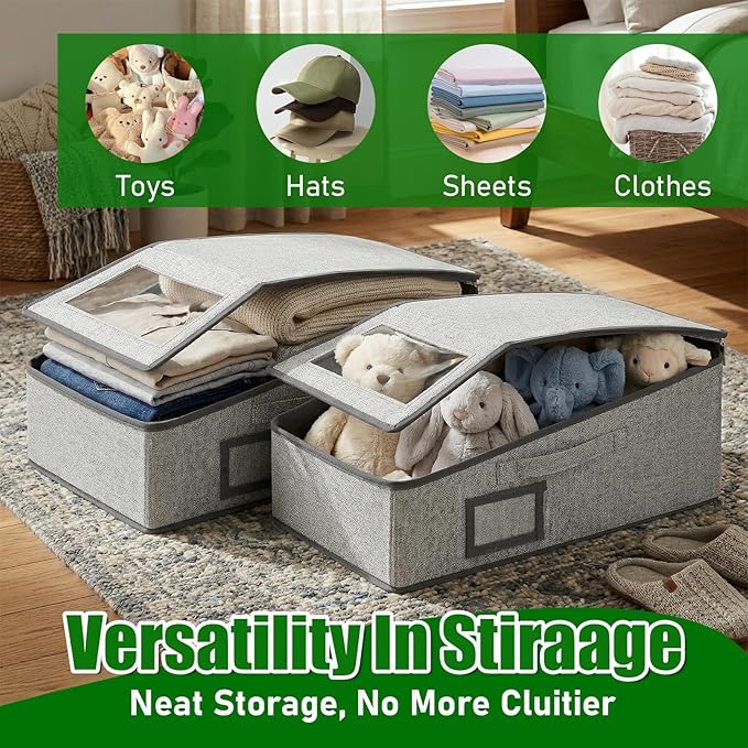 4 Pack Hat Organizer for Baseball Caps, Stackable Hat Storage Box with Clear Window Lid, Holds up to 56 Ball Cap Storage Organizer, Foldable Hat Box Holder for Closet Bedroom Shelf (Grey)