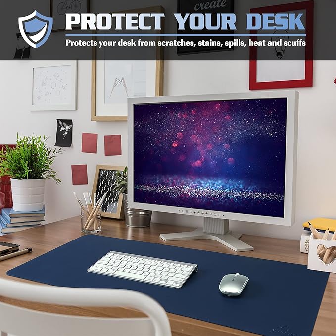 K KNODEL Non-Slip Desk Mat, Desk Pad, Desk Blotter, Desktop Mat for Desk, Large Desk Protector, Office Computer and Laptop Mat for Desk (31.5"x15.7", Dark Blue)