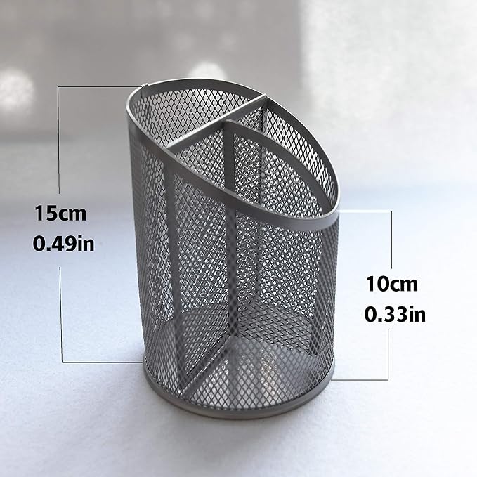 Fengtaiyuan T07, Silver Metal Wire Mesh Pencil Holder, Desktop Organizer (Silver-T07)