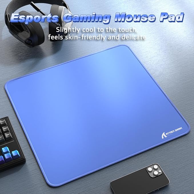 ATTACK SHARK Gaming Mouse Pad for Esports Speed Waterproof Surface Mouse mats Stitched Edges and Anti-Slip Rubber Base Size L 17.32” x 15.75” x 0.15” Blue