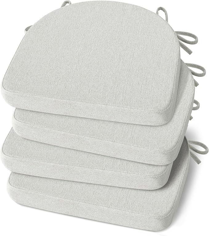 Shinnwa Kitchen Chair Cushions Set of 4, Non-Slip Dining Chair Cushions with Ties and Machine Washable Cover, 4 Pack, 17 x 16.5 x 2in, Off White