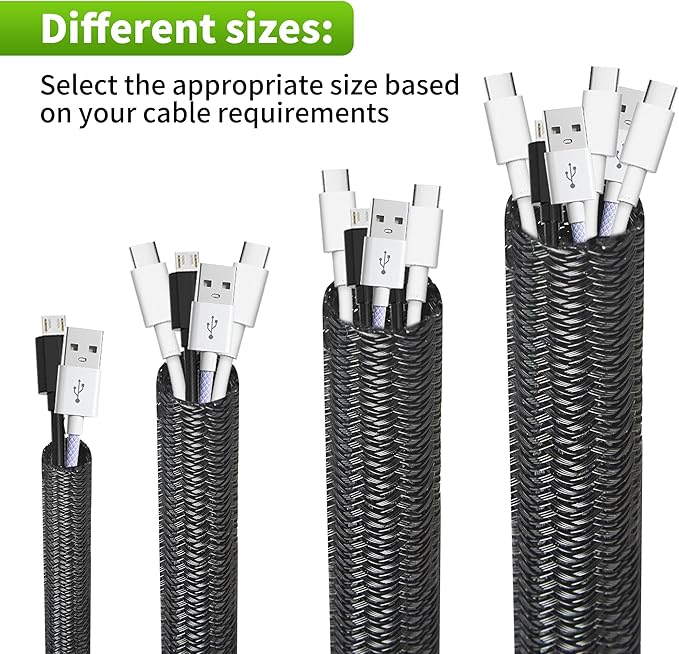 Split Wire Loom 1/2 Inch 100ft, Braided Cable Sleeve for Cable Management, Cord Protector for Pets, TV, Desk & Automotive, Black