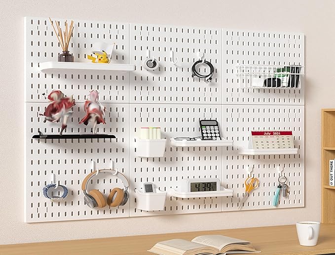 12 * 12in Pegboard Set, DIY Pegboard Combo Kit, Wall-Mounted Storage Organizer, Includes 4 pegboards and 18 Accessories, Suitable for Office, Gaming Room, Kitchen, and Decorative Display (White)