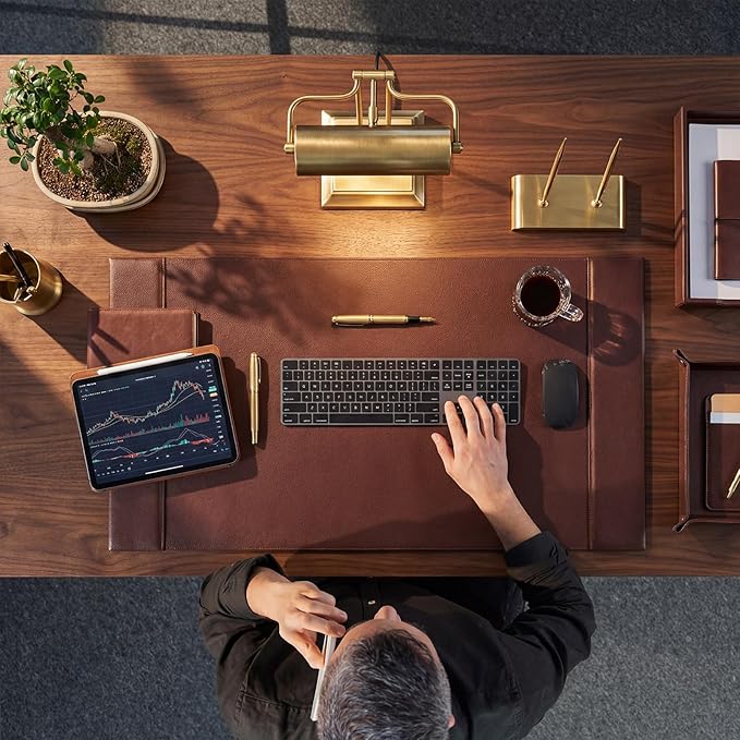 26.5 x 17.3 Inch Leather Desk Pad Protector with Side Rails, Executive Office Desk Mat for Home Workspace, Writing Surface, Mouse & Keyboard Pad, Elegant Gift for Men Dad Husband(Brown)