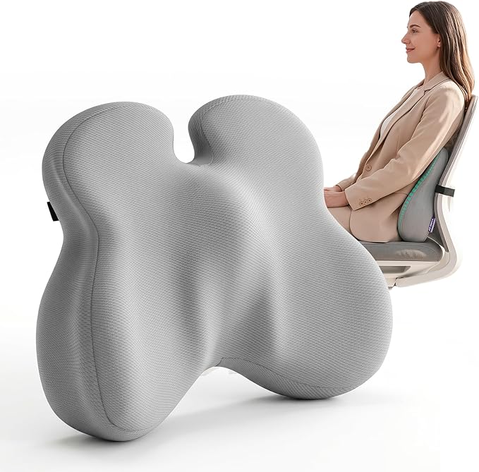 ZZ-WELL Lumbar Support Pillow - Back Support Pillow for Office Work Chair - Memory Foam Chair Back Cushion for Mid Lumbar Back Pain, Posture Improved - Adjustable Straps, Breathable Cover (Grey)