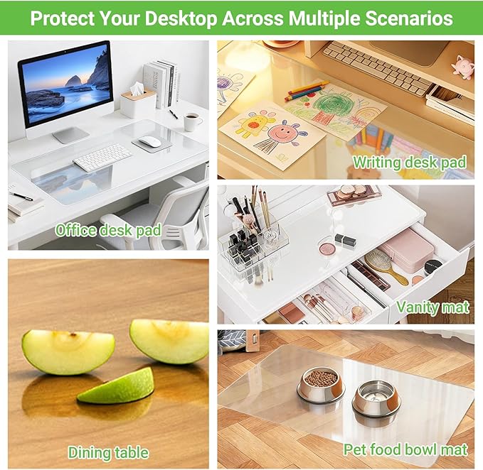 Clear Desk Mat, 23.6"x15.7" Anti-Slip Desk Protector, Waterproof Scratch Resistant Mat, Easy Clean for Office Makeup Pet Feeding