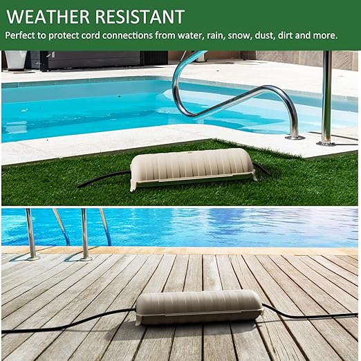 Flemoon Outdoor Extension Cord Safety Cover with Waterproof Protector Seal, Weatherproof Electrical Connection Box, Almond