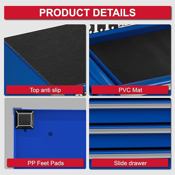 P.I.T. Mini Tool Box 8.6"W X 4.6"D, Portable 5-Drawer Micro Steel Stackable Toolbox with Liner, Blue Cute Tool Case for Small Tools Parts Storage, Home DIY