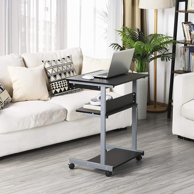 Topeakmart Mobile Compact Computer Desk Cart for Small Spaces, Work Workstation, Writing Desk Table with Drawers and Printer Shelf on Wheels