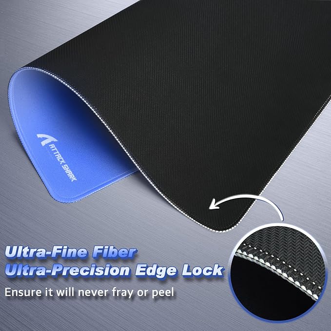 ATTACK SHARK Gaming Mouse Pad for Esports Speed Waterproof Surface Mouse mats Stitched Edges and Anti-Slip Rubber Base Size L 17.32” x 15.75” x 0.15” Blue