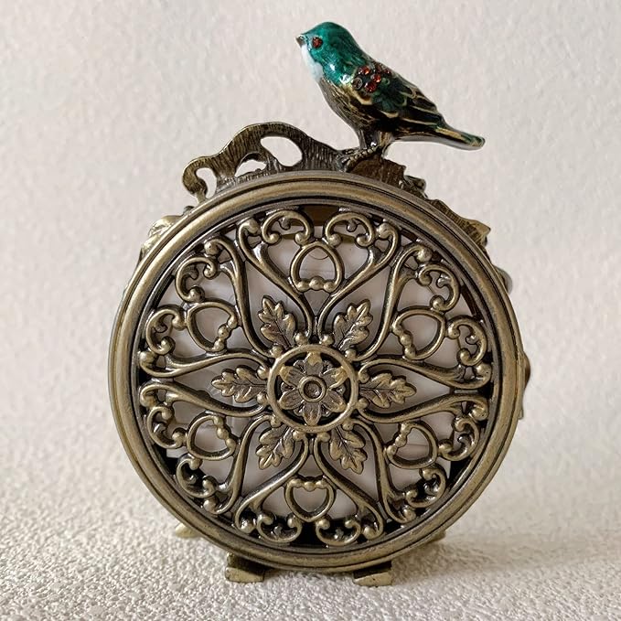 Silent Mini Vintage Analog Table Clock with Hand-Painted Metal Body and Battery Operated Non-Ticking Core for Shelf, Bedroom, Bedside, Desk, Gift Clock