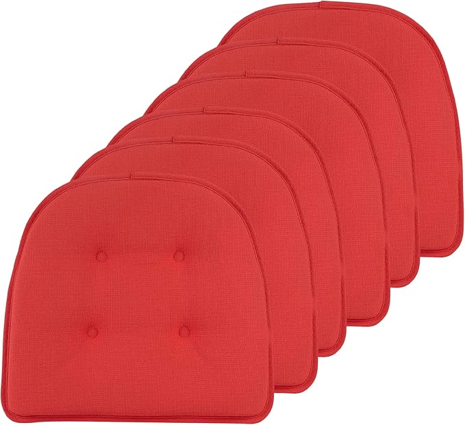 Klear Vu Omega Non-Slip Chair Cushions, Assembled in USA, U-Shaped Skid-Proof Seat Pads for Dining Room, Kitchen, Office, 15"x16" 6 Pack Solid Coral 6 Count