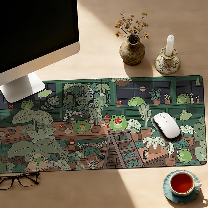 Large Gaming Mouse Pad Cute Frog Desk Mat,Non-Slip Rubber Base Stitched Edges,Extended Mousepad for PC,Laptop,Office,Home Decor(31.5 x 11.8 Inch)