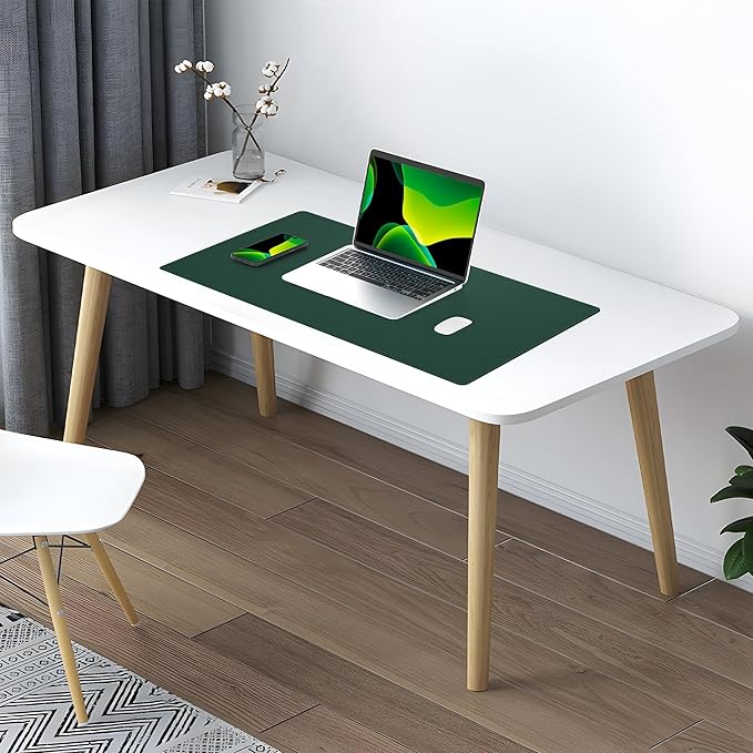 AFIING Cork Desk Mat 23.6 x 13.7, Dual-Sided Cork & PU Leather Desk Pad, Waterproof Non-Slip Desk Protector for Home Office, Study Desk & Minimalist Workspace Dark Green