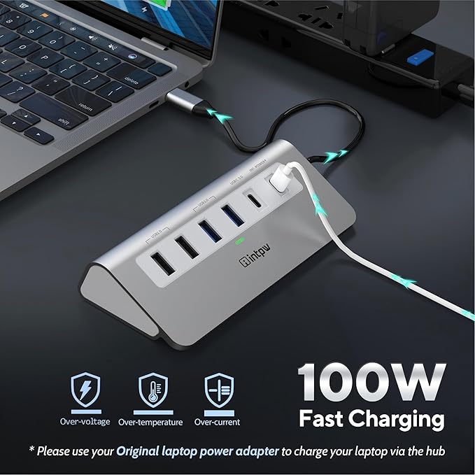 intpw USB C Hub, P9 USB C Hub Multiport Adapter with 4K@60Hz HDMI, PD 100W, Type-C & 2 USB A 3.0 5Gbps, 2 USB A 2.0, SD/TF Card Reader, Aluminum USB Hub for Laptop, iPhone 17 Series, MacBook, iPad