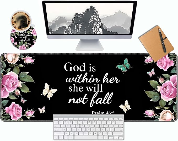 Extended Mouse Pad 31.5 x 11.8 Inches Decorative Desk Mat Mousepad with Stitched Edges for Home Office, Waterproof Washable, Includes Matching Coaster Bible Christ