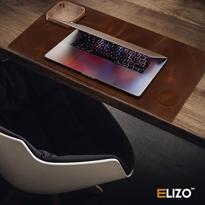ELIZO Leather Desk Pad Real Leather Desk Mat Thick (3mm) Double Layer (31x15.6) Cover Blotter Desk Protector Large Computer Mat for Keyboard Mouse Pad Table Laptop Mat Office Accessories - Antique