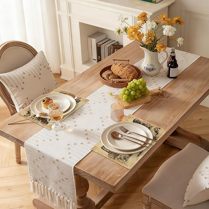 Vintage Western Cowboy Table Placemats Set of 6, Linen Placemats 12x18 Inch, Washable Non Slip Heat Resistant Mats for Dining Table Kitchen Indoor Use