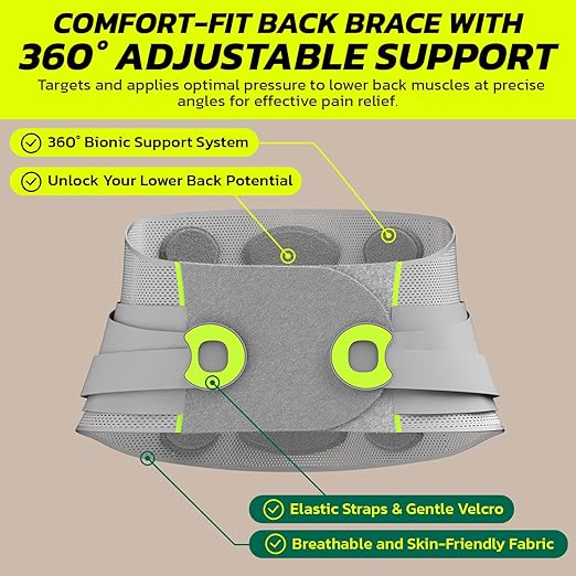 aoFIT Back Brace for Lower Back Pain Relief with 360-Degree Biochemical Hug Support, Back Support Belt for Men and Women, Soft Breathable Fabric Lumbar Support for Herniated Disc, Sciatica XL