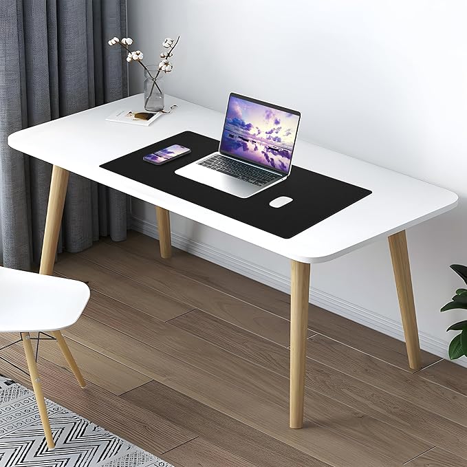 AFIING Cork Desk Mat 23.6 x 13.7, Dual-Sided Cork & PU Leather Desk Pad, Waterproof Non-Slip Desk Protector for Home Office, Study Desk & Minimalist Workspace Black