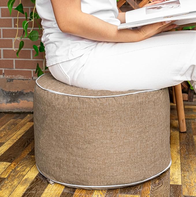 Outdoor Ottoman Outdoor Ottomans for Patio 20x12 Inches Modern Lightweight Foam Stuffed Pouf Outdoor Footstool Footrest Foot Stool Waterproof (Coffee)