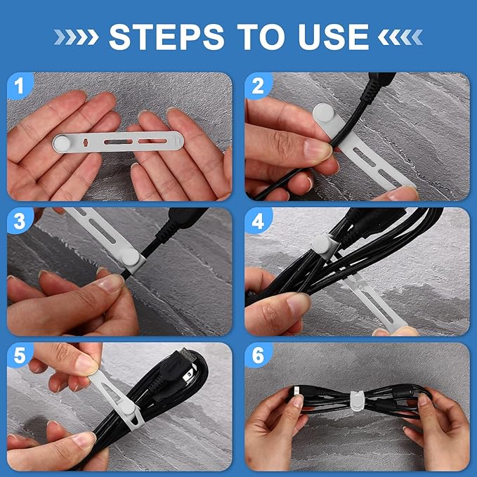 Tellegloww 42 Pcs Silicone Cable Ties Reusable Cord Organizer Adjustable Data Cable Wraps for Earphone Phone Charger Computer Cord Management Straps Travel Essentials(Gray,3.15 Inch)